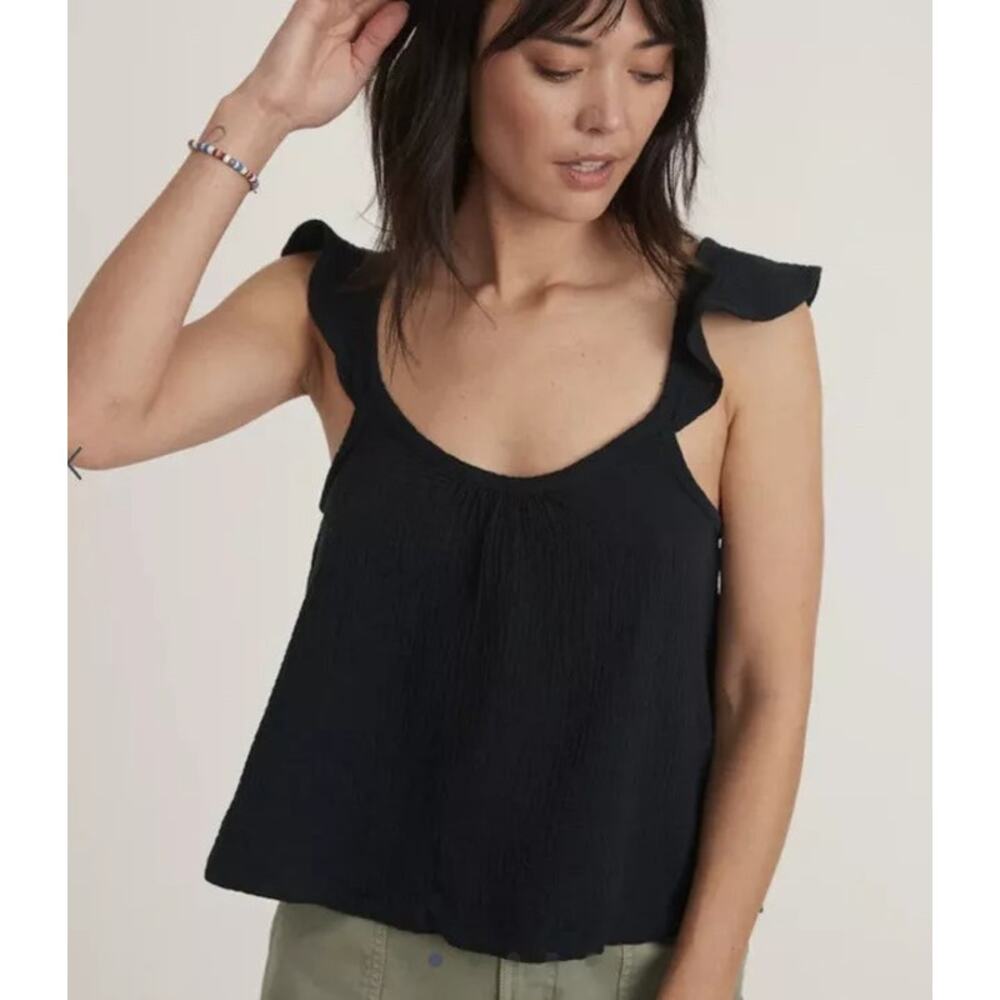 NWT Marine Layer Jude Flutter Sleeve Tank L Black 100% Cotton Gauzy Beach Boho